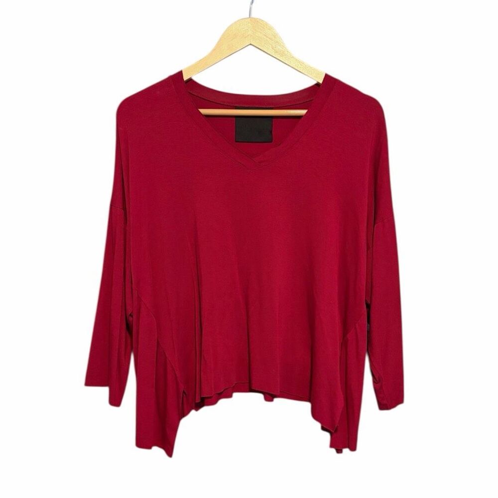Blanque Crimson Red Asymmetrical Hem Long Sleeve Top 1